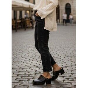 Bare Traps Mini Buckle Accent Black Mule Heels - Size 8.5M Retro Y2K